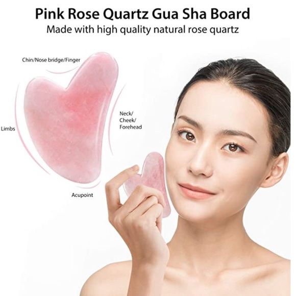 💗 Jade Roller+Gua Sha Rose Quartz, Face Eyes Neck Body Relieve Fine Lines - Picture 7 of 7